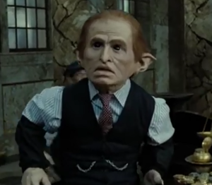terrified red haired goblin at Gringotts in Harry Potter & the Deathly Hallows 2